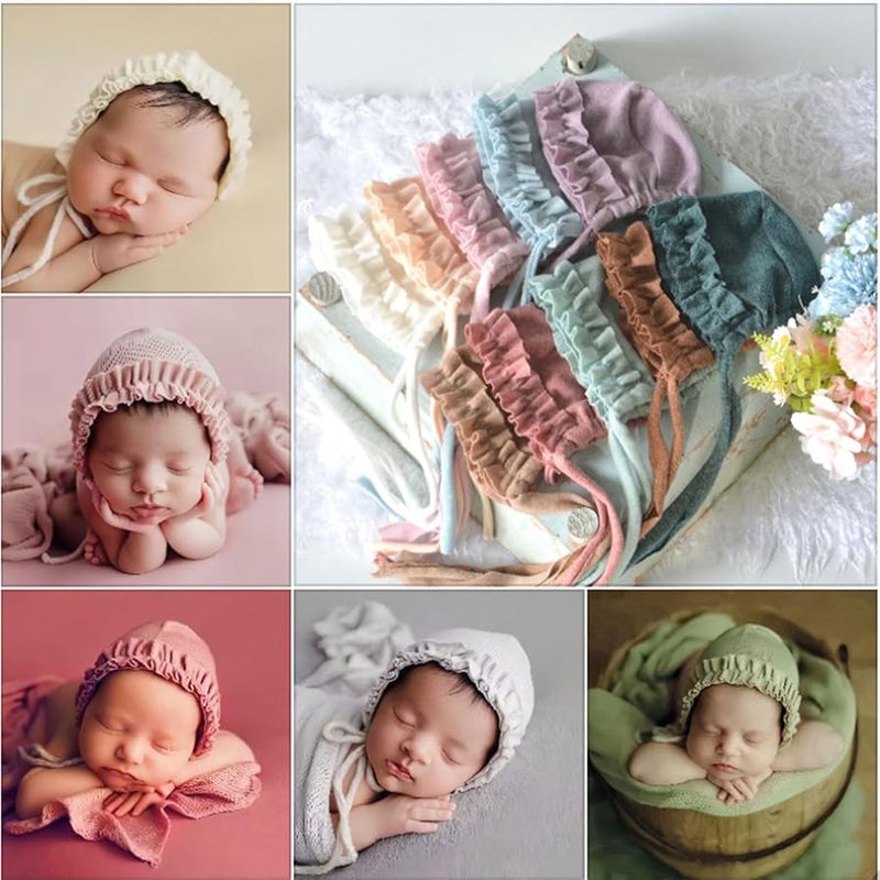 Brown Baby Photography Hat Soft Spandex Lace Rope Tied Newborn Photoshoot - Image 2